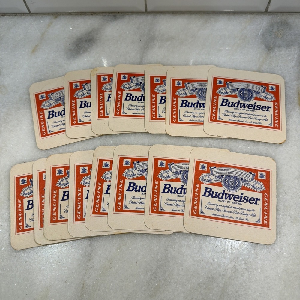 Set Of 15 Double Sided Vtg Budweiser Beer Cardboard Coasters Anheuser Busch